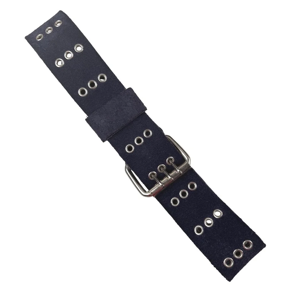 Off The Hip Navy Blue Suede Triple Grommet Belt Wide Triple Prong Buckle Y2K